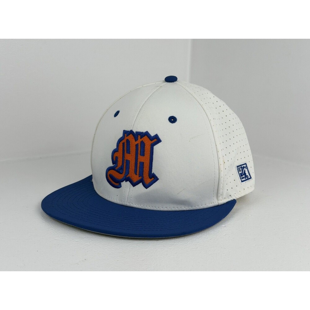 The Game Baseball Cap Size Small White Blue Orange M Logo Stretch Fit Hat